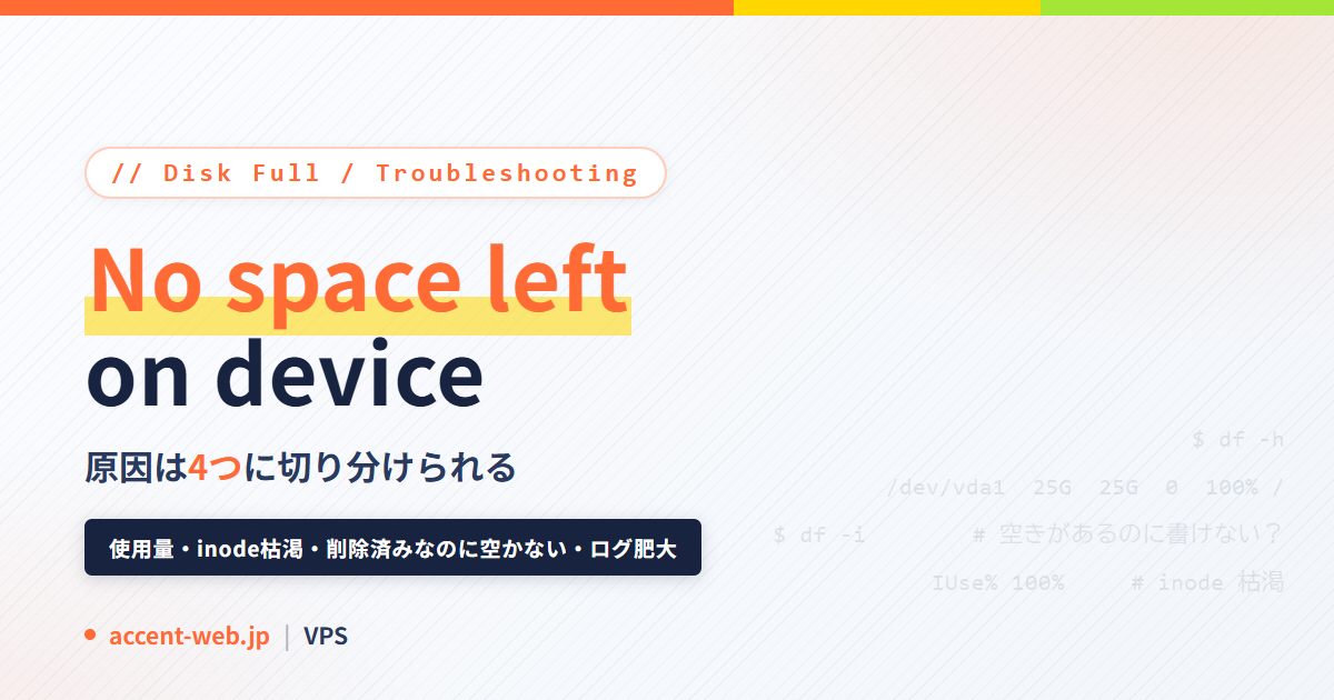 No space left on deviceの対処｜4原因の切り分け